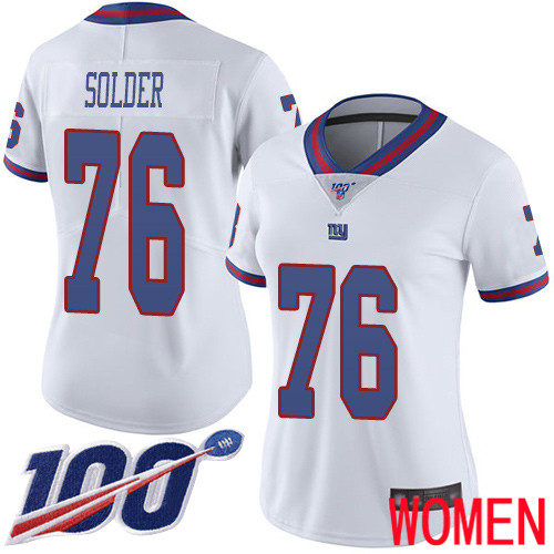 Women New York Giants 76 Nate Solder Limited White Rush Vapor Untouchable 100th Season Football NFL Jersey